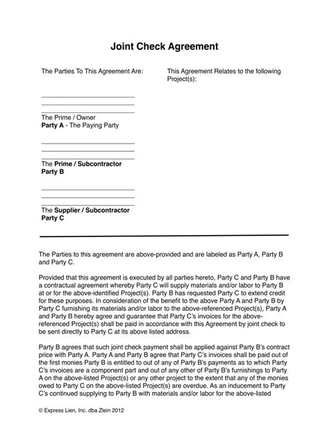 Joint Check Payment Agreement Template printable pdf download